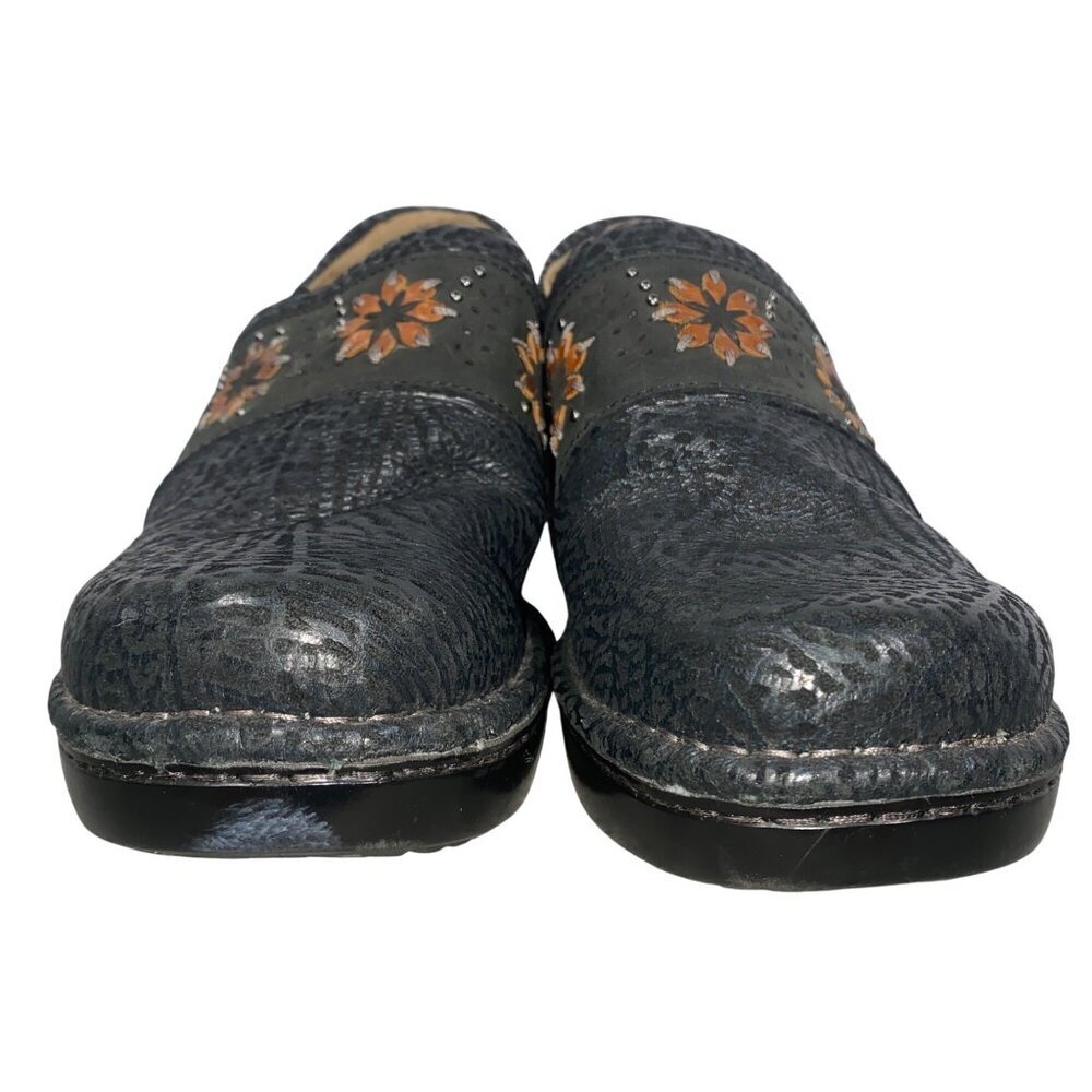 Ariat Womens Black Embossed Leather Clogs With Floral embroidered & studs 10 - Picture 5 of 11